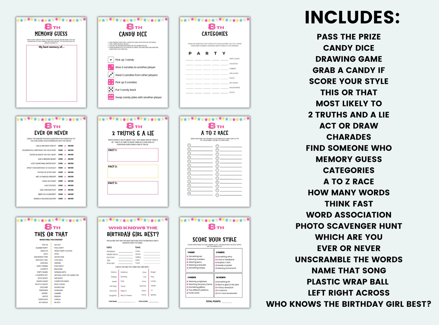 printable 8th birthday party games.
