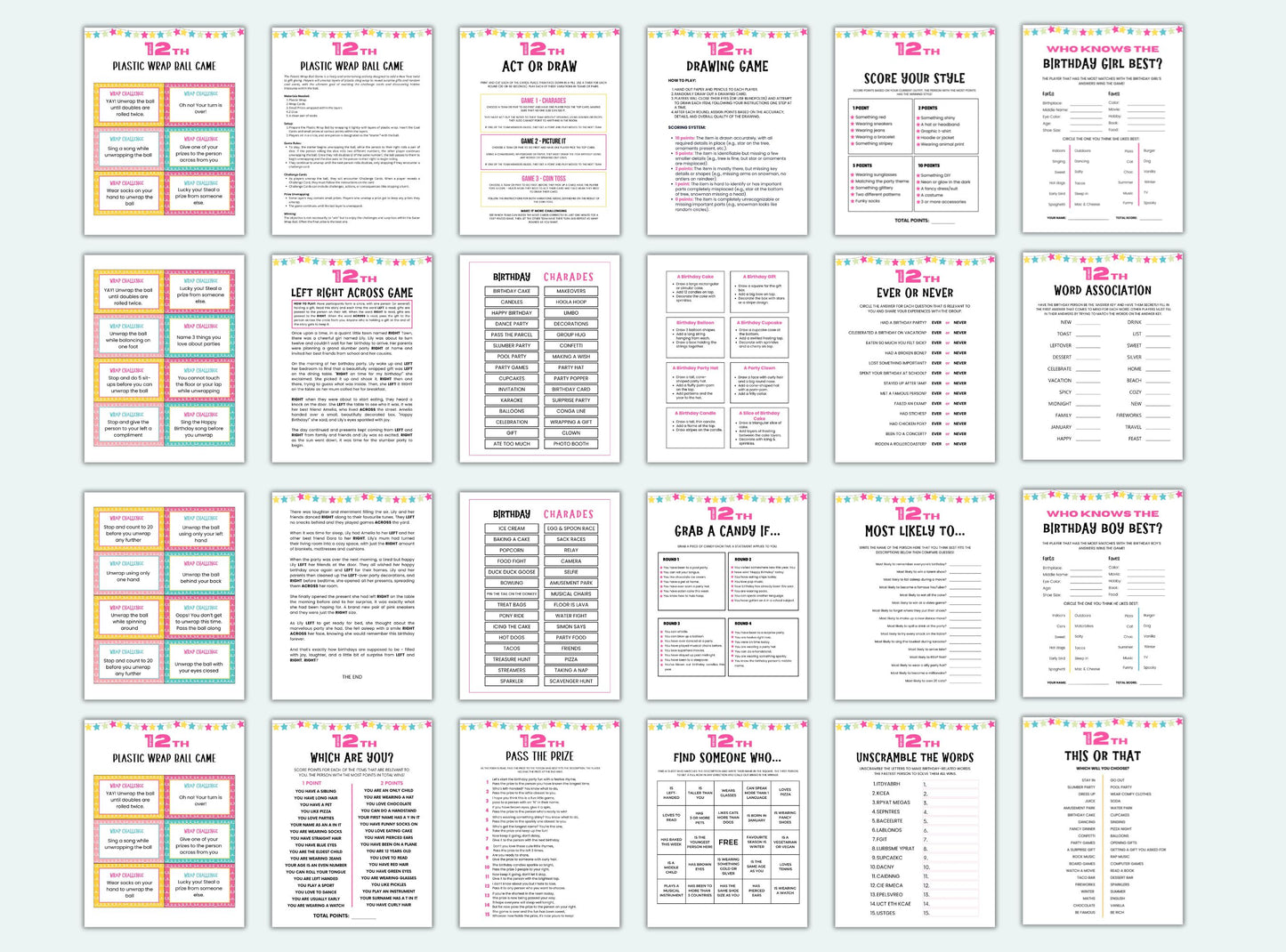 printable 12th Birthday Party Games Bundle.
