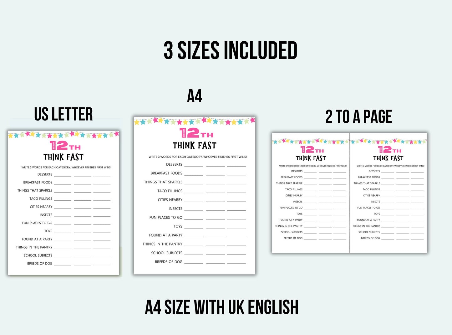 printable 12th Birthday Party Games Bundle.