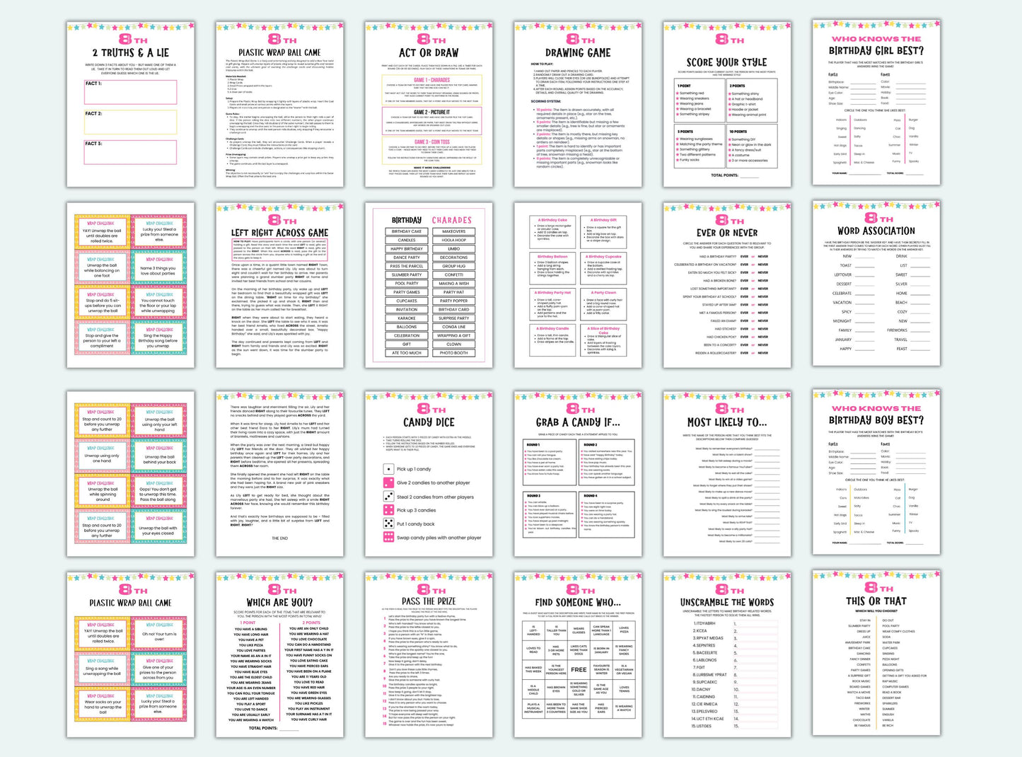 printable 8th birthday party games.