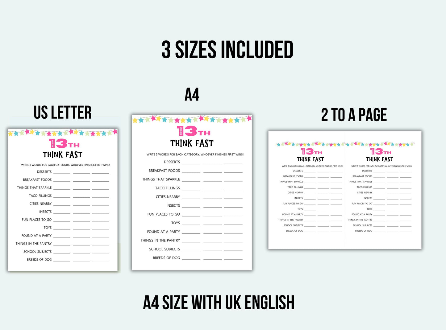 printable 13th Birthday Party Games Bundle.