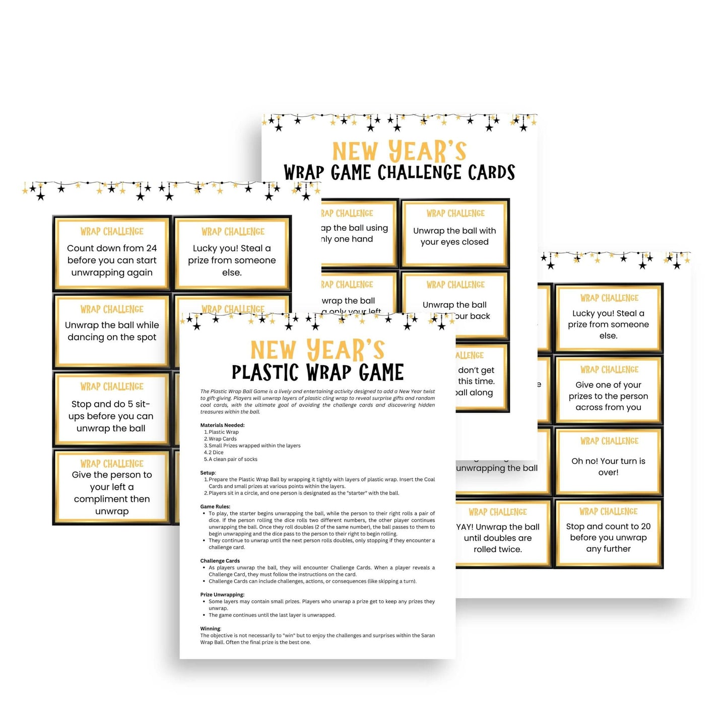 Printable New Years Plastic Wrap Ball Cards