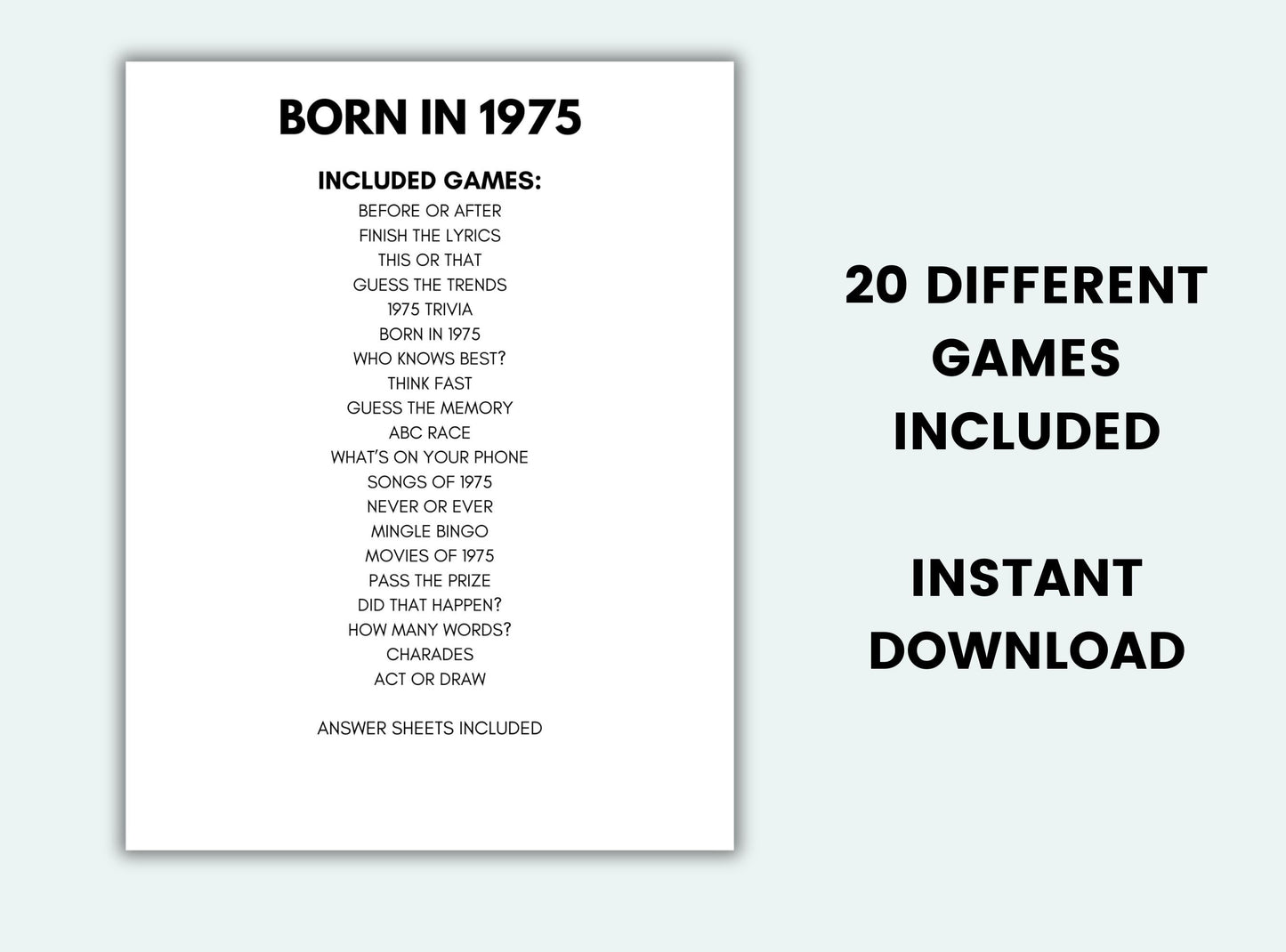 Printable Born In 1975 Party Game Bundle