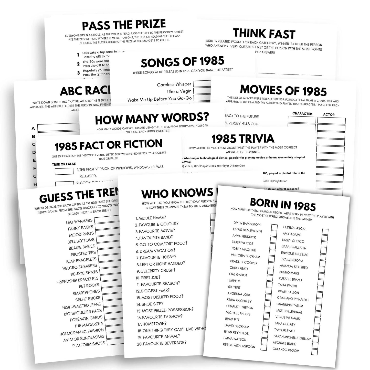 Printable Born In 1985 Party Game Bundle