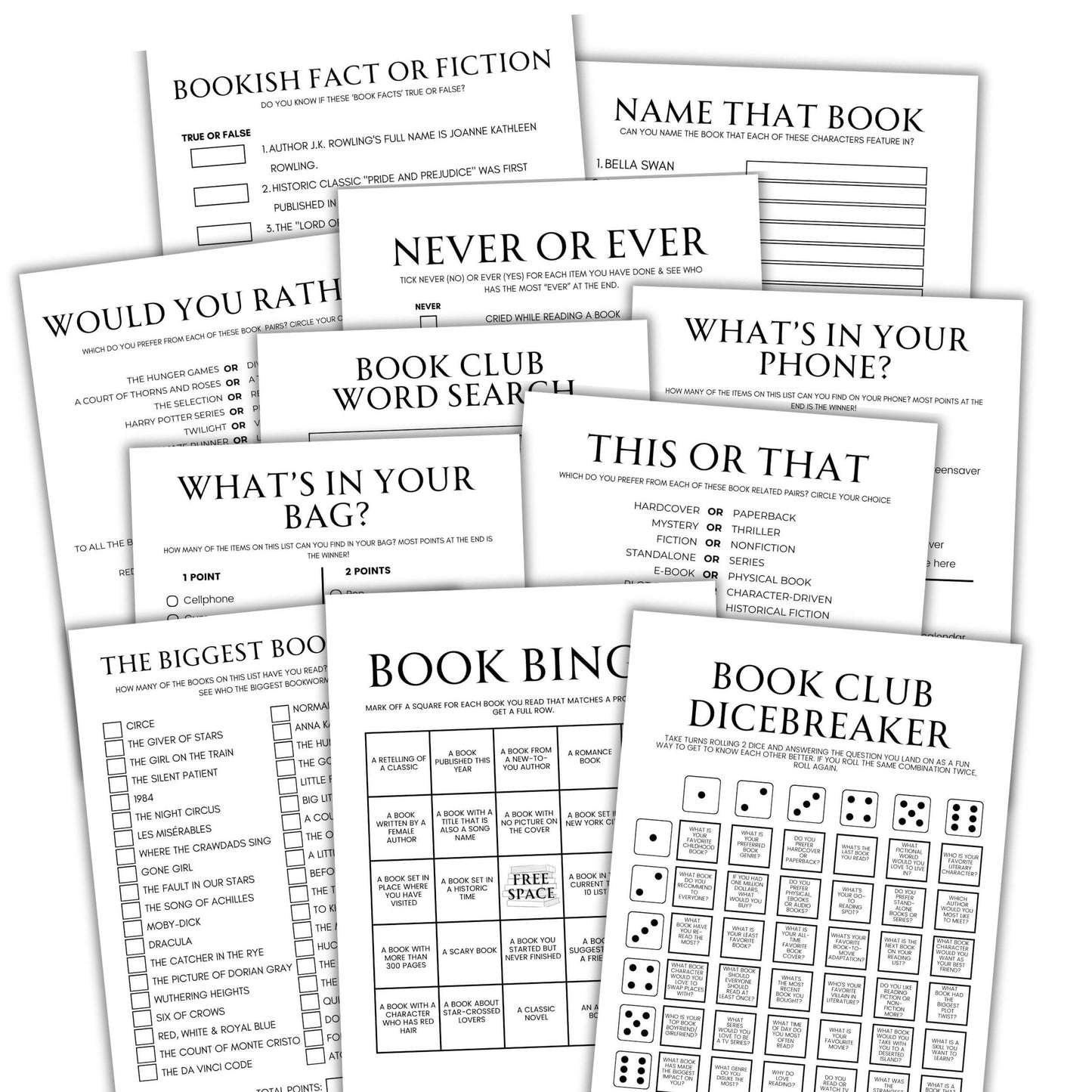 printable Book Club Games Bundle.