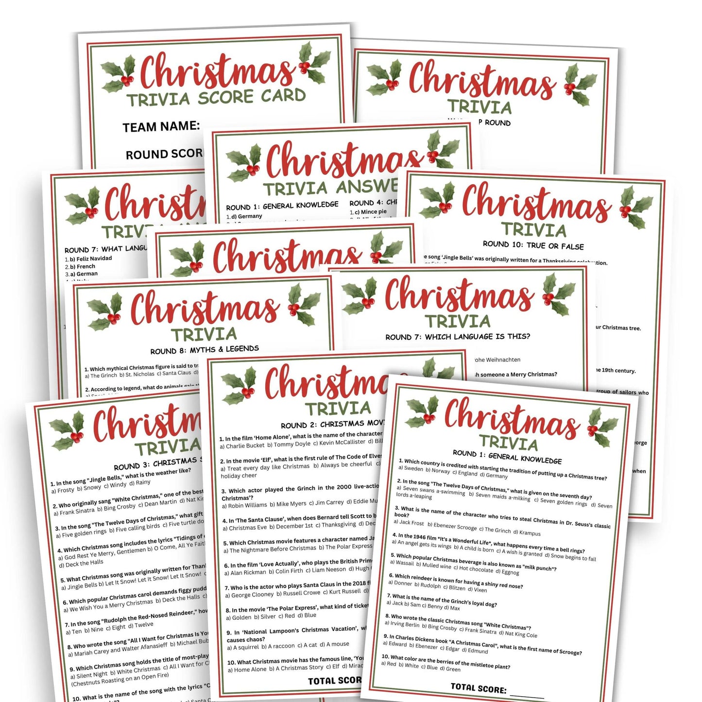 Printable Christmas Trivia Game