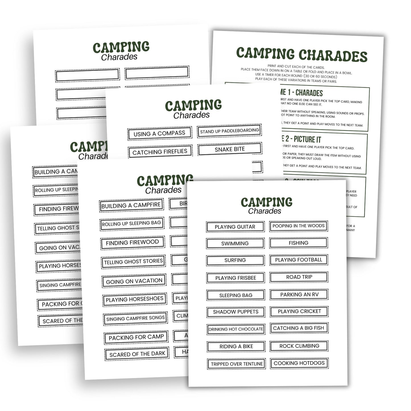 Printable Camping Charades Game