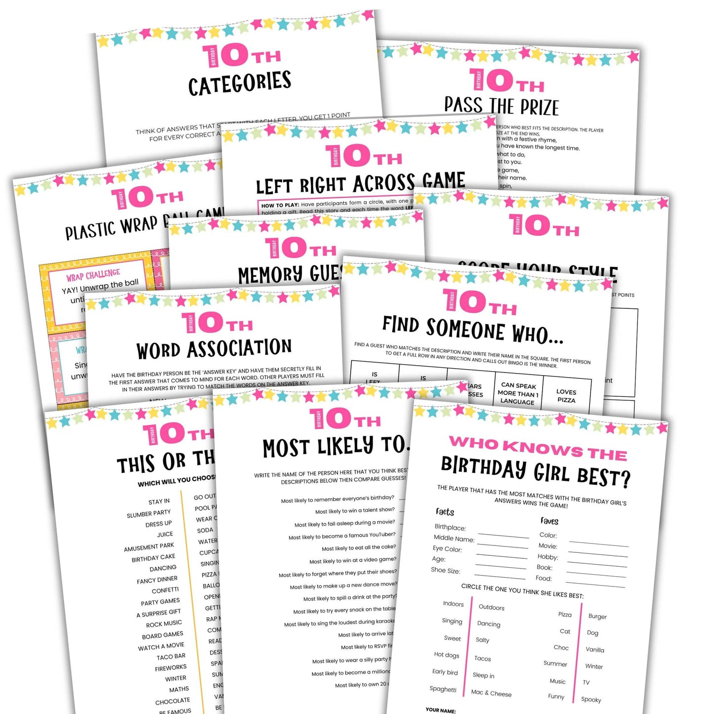 10th Birthday Party Games Bundle