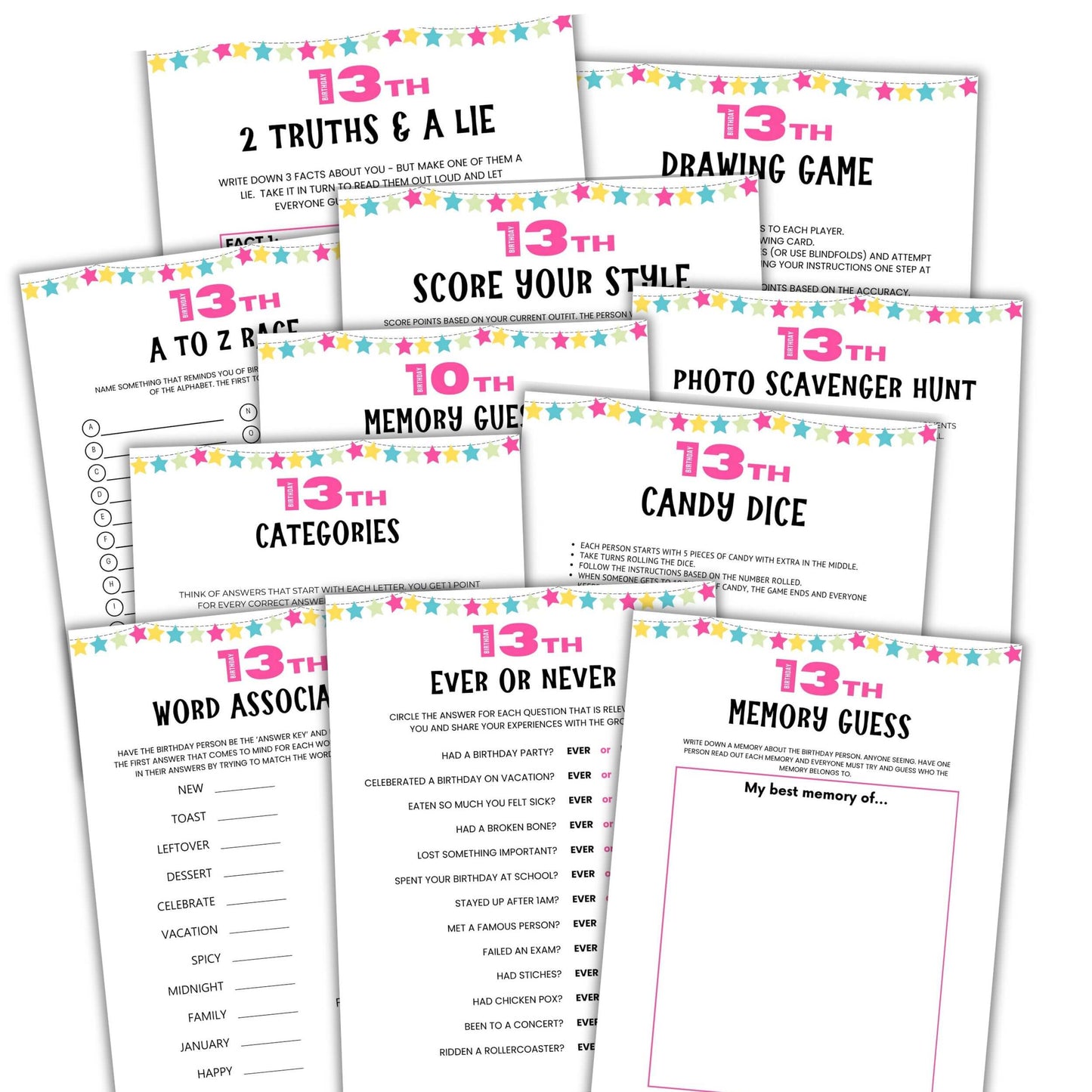 printable 13th Birthday Party Games Bundle.