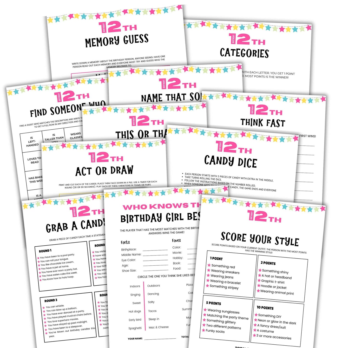 printable 12th Birthday Party Games Bundle.