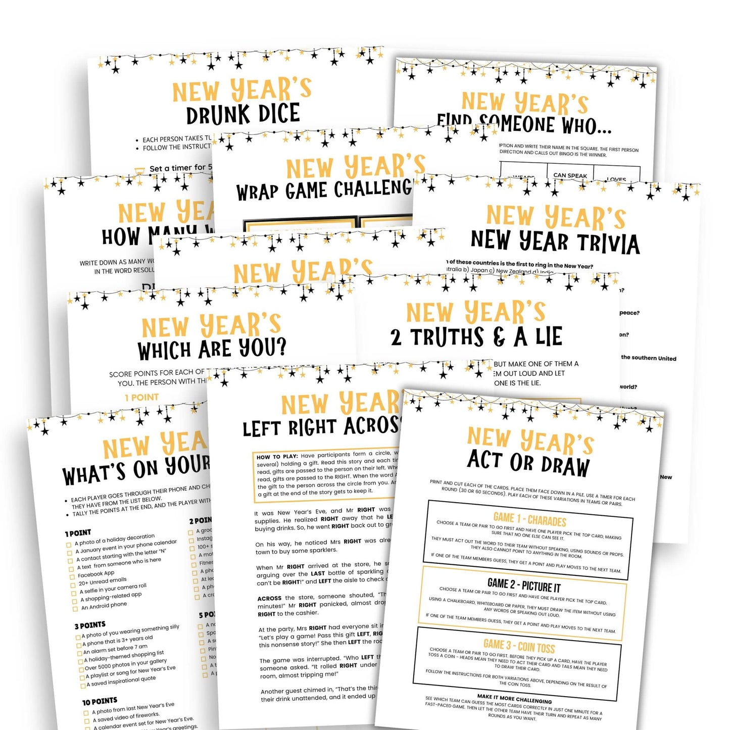 Printable New Years Party Game Bundle