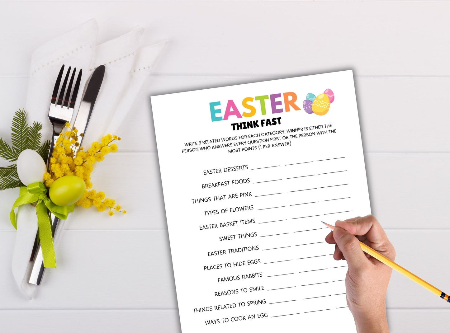 Printable easter think fast game.