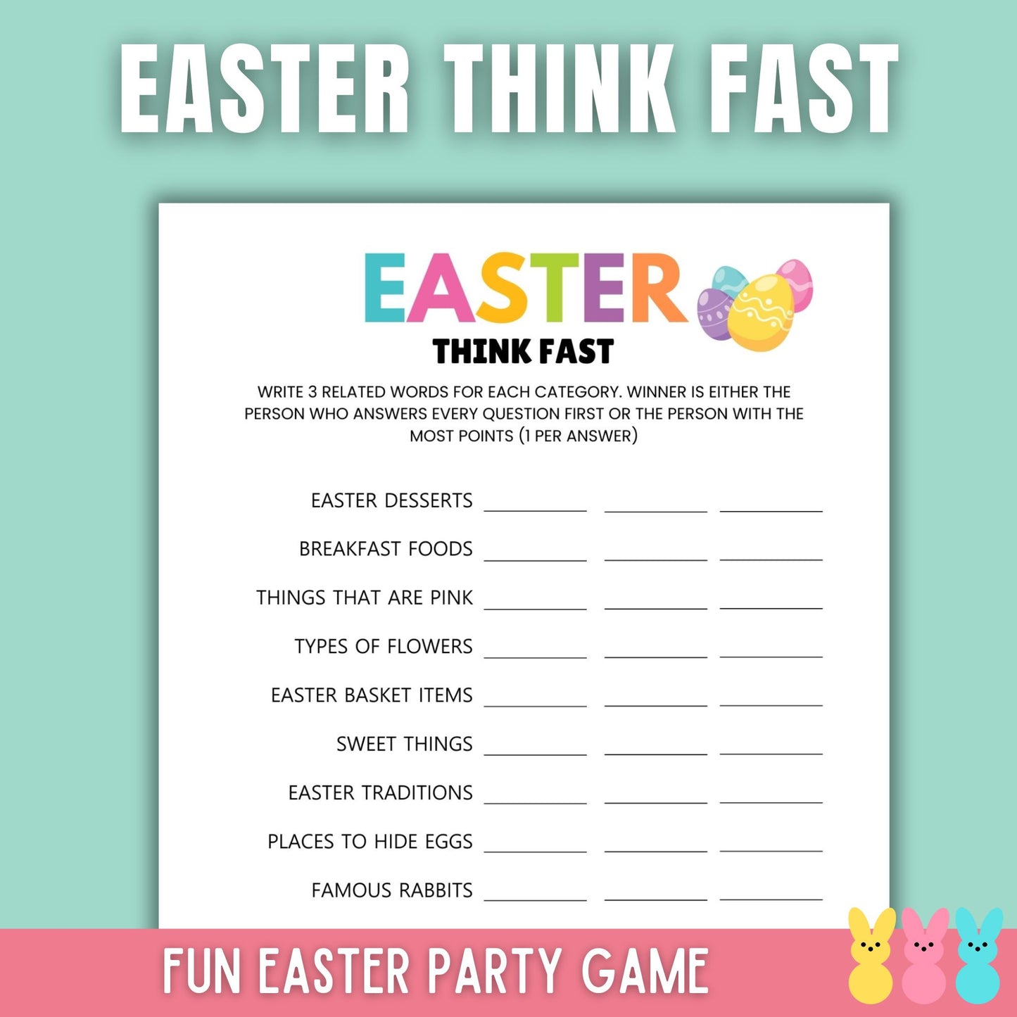 Printable easter think fast game.