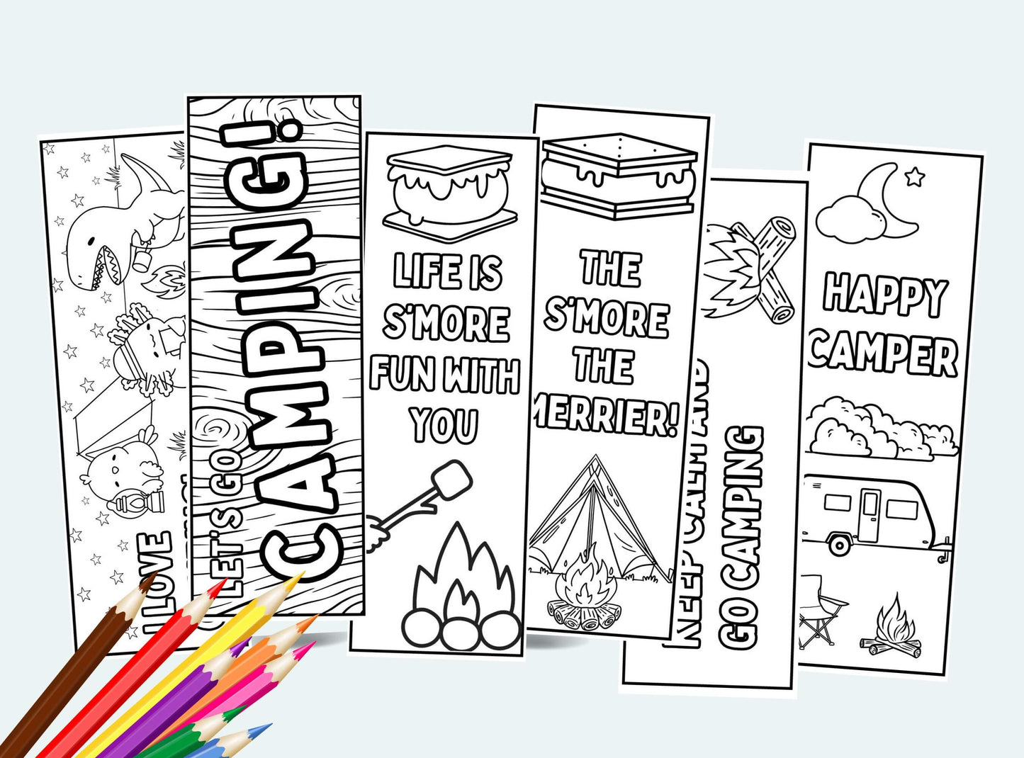 Printable Camping Colouring Bookmarks