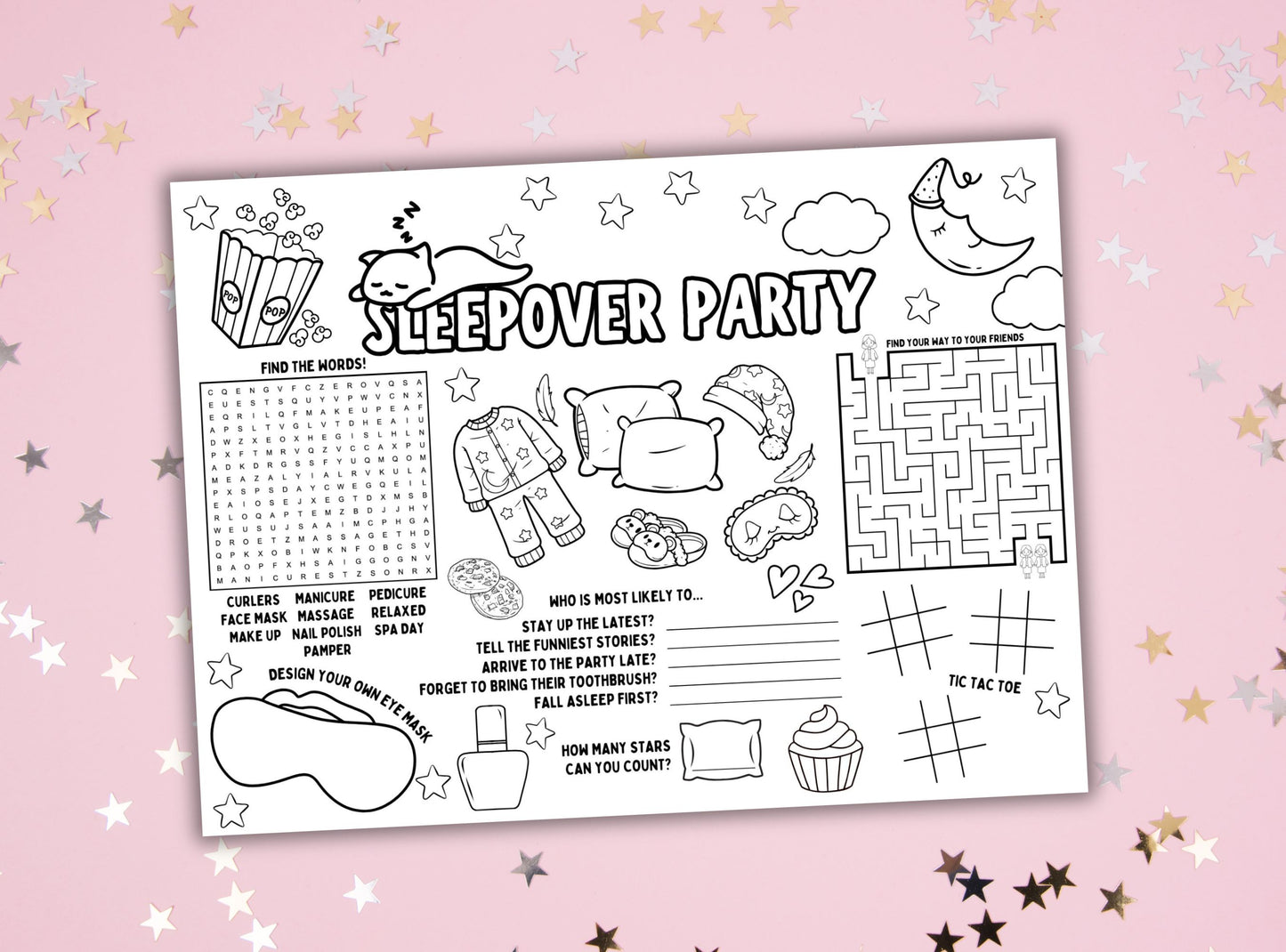 Sleepover Party Activity Placemats