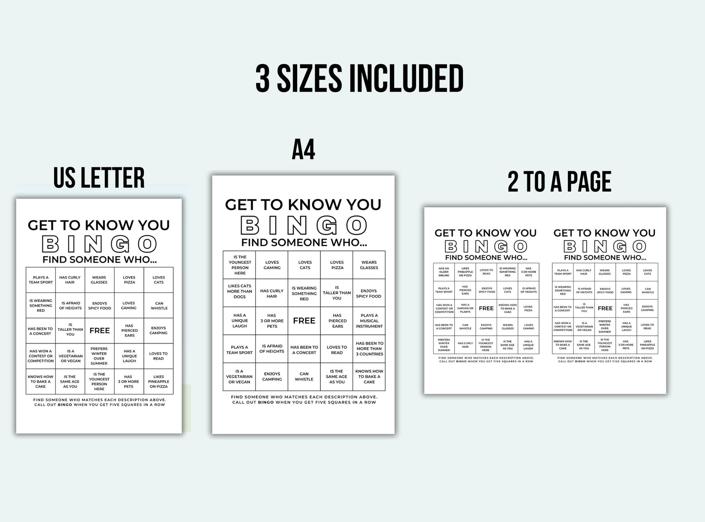 Get To Know You Bingo Cards