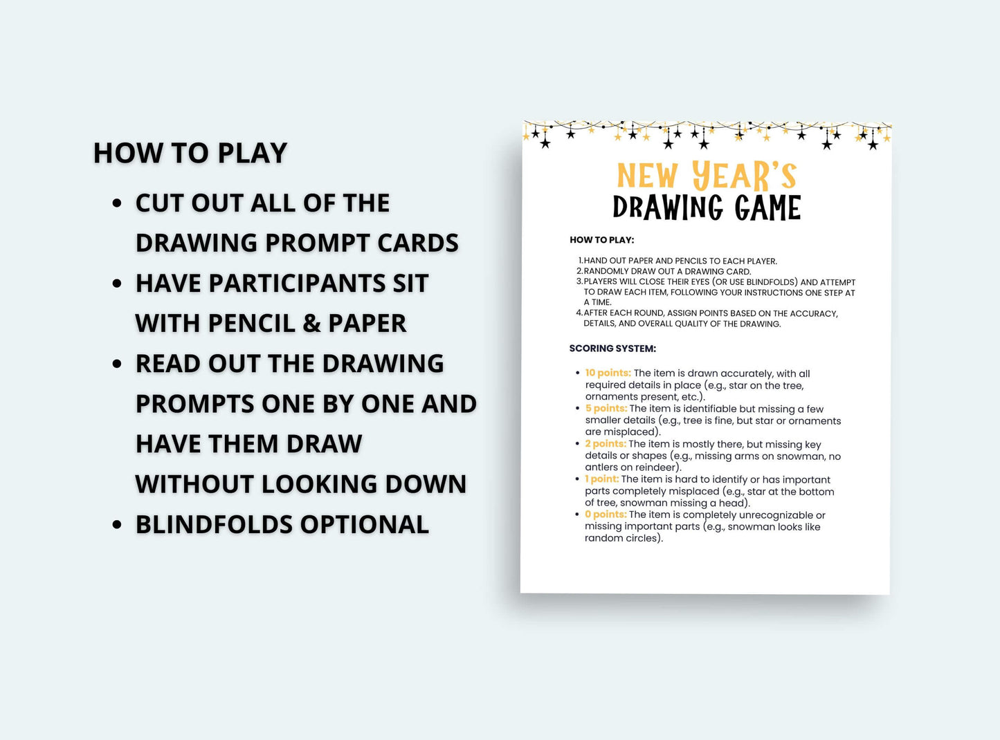 Printable New Years Drawing Game