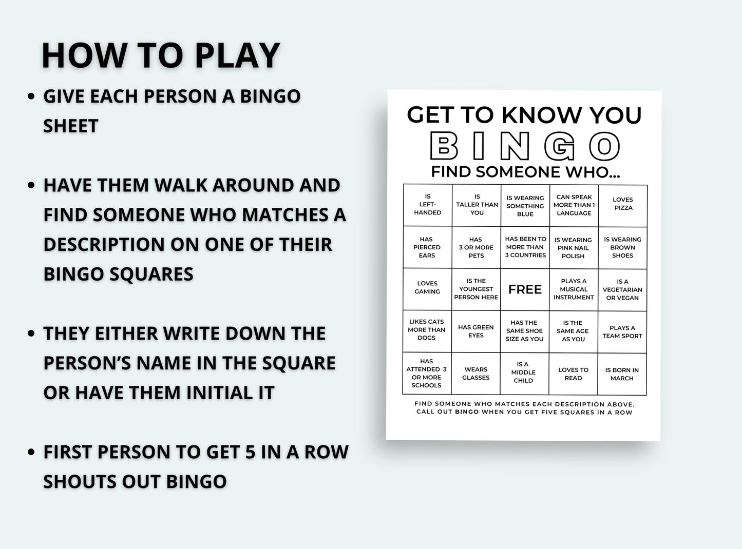 Get To Know You Bingo Cards