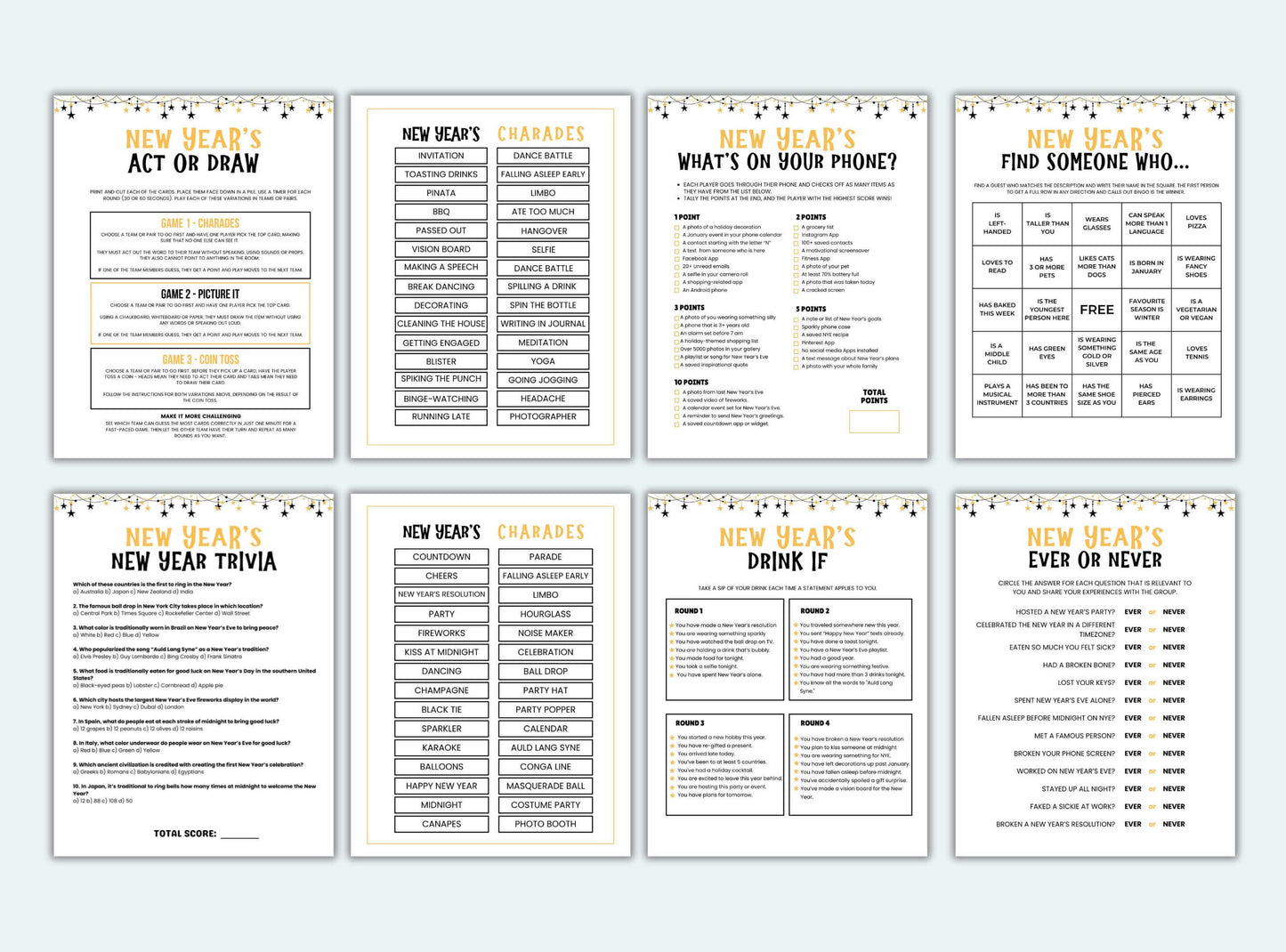 Printable New Years Party Game Bundle