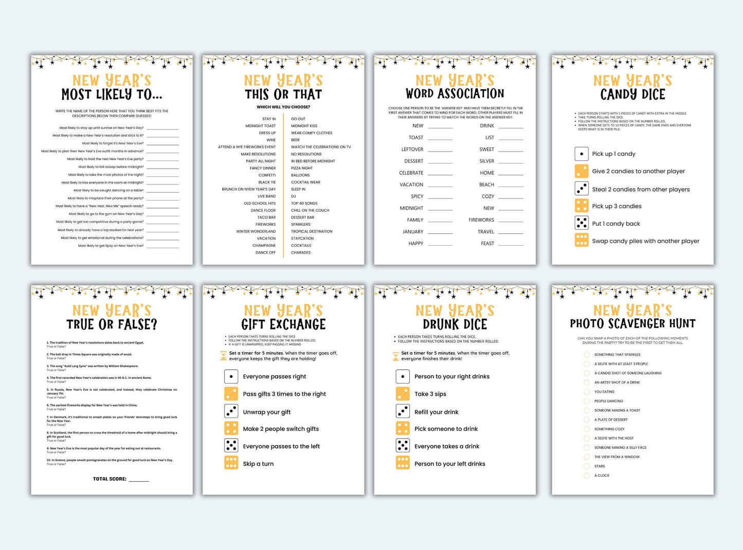 Printable New Years Party Game Bundle