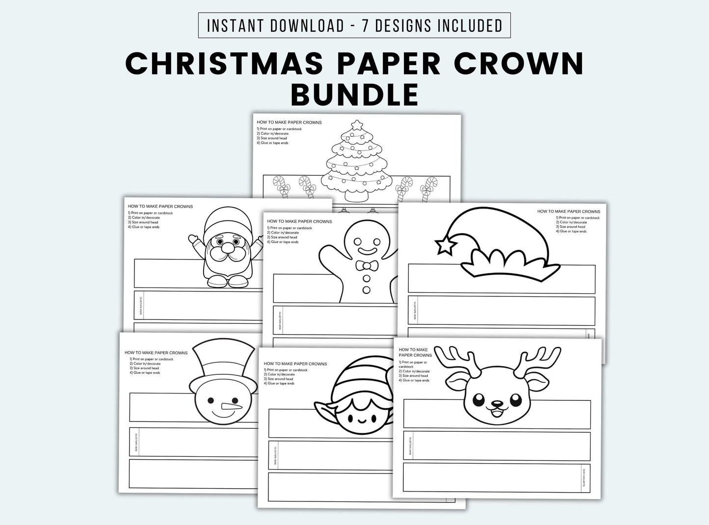 Printable Christmas Paper Crown Bundle