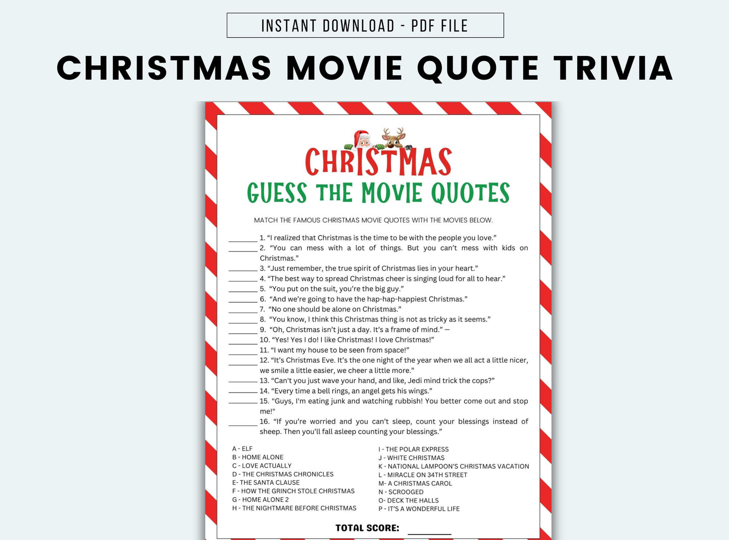 Printable Christmas Movie Quote Trivia Game