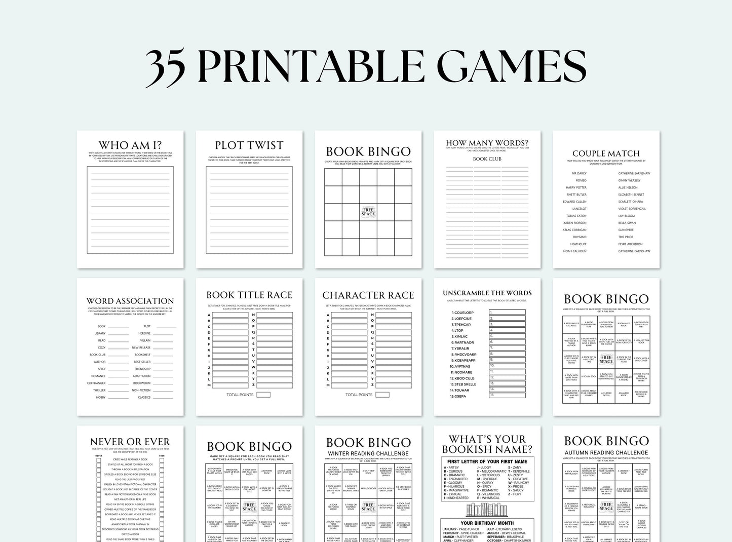 printable Book Club Games Bundle.