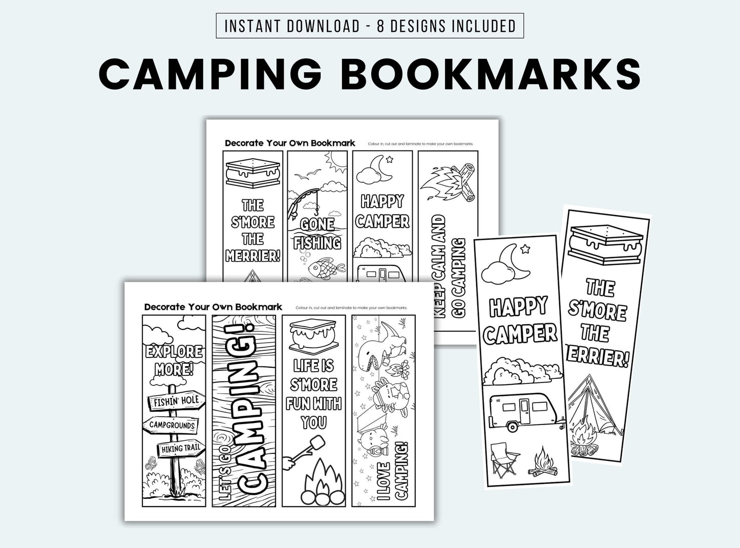 Printable Camping Colouring Bookmarks