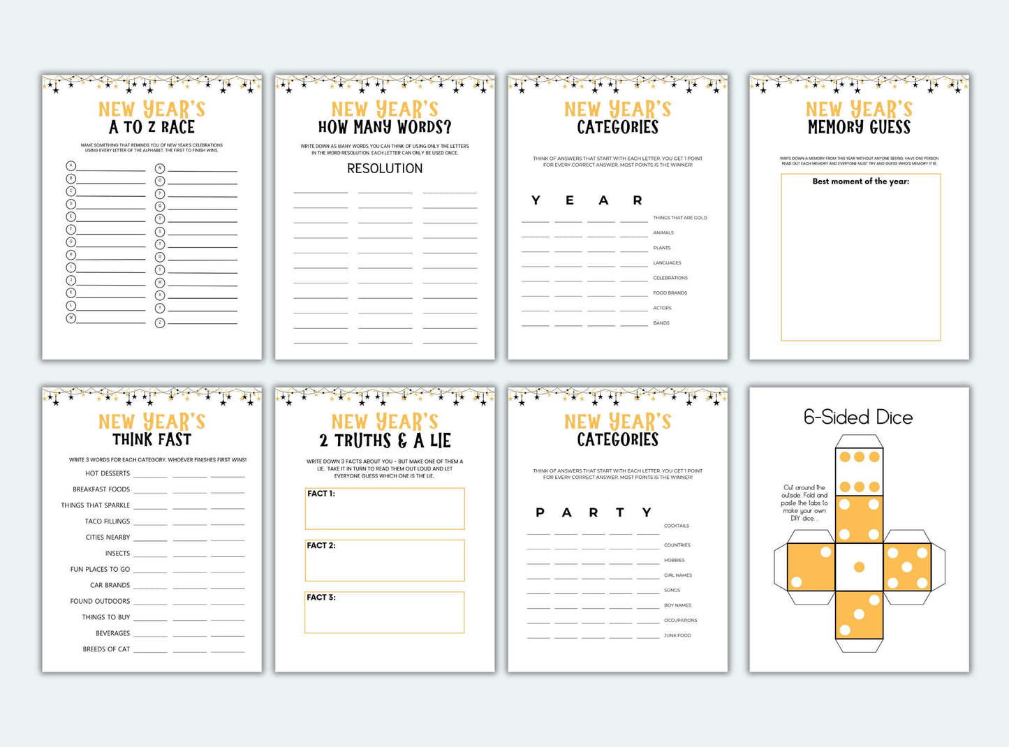 Printable New Years Party Game Bundle