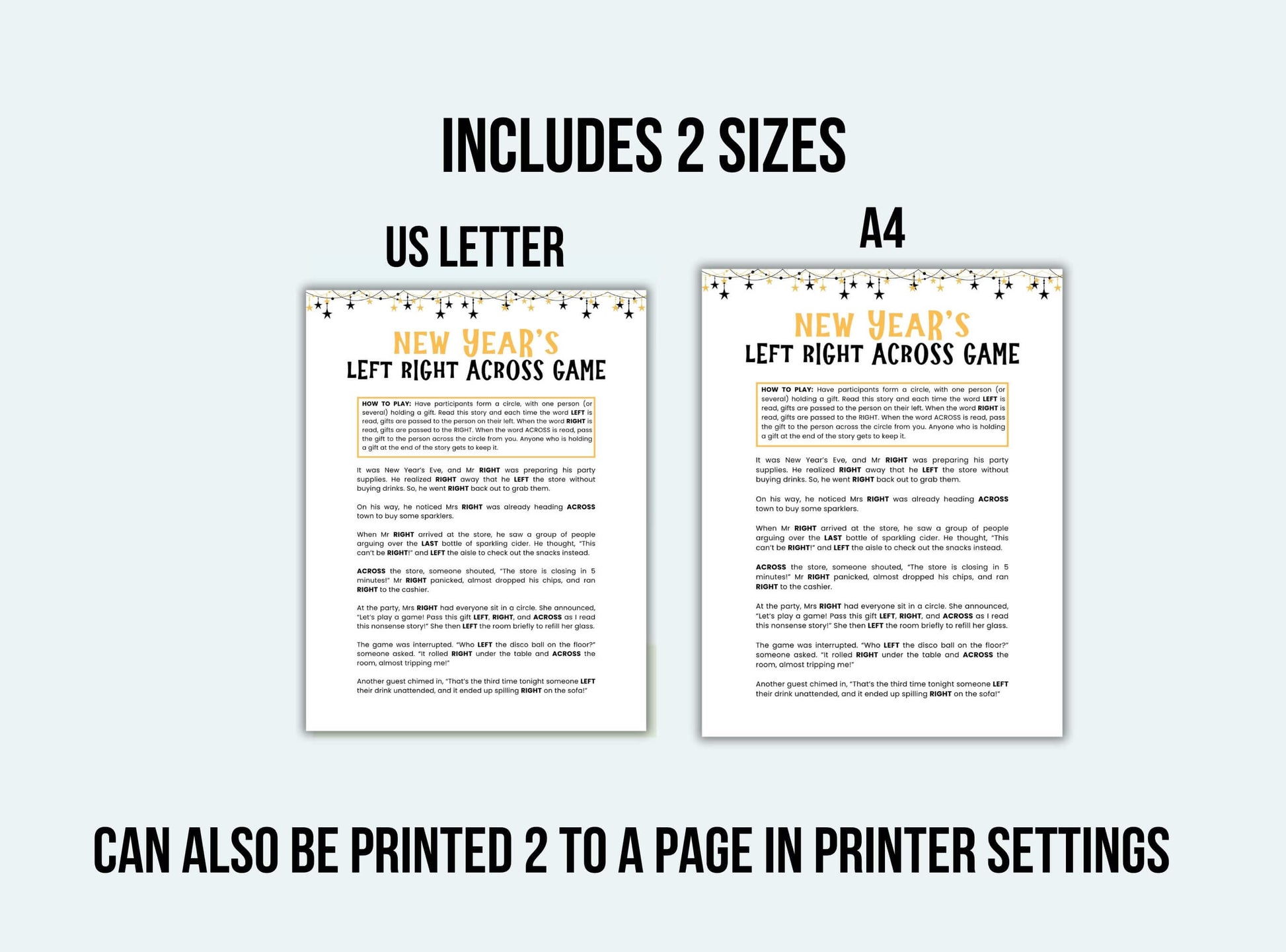 Printable New Year Left Right Across Game