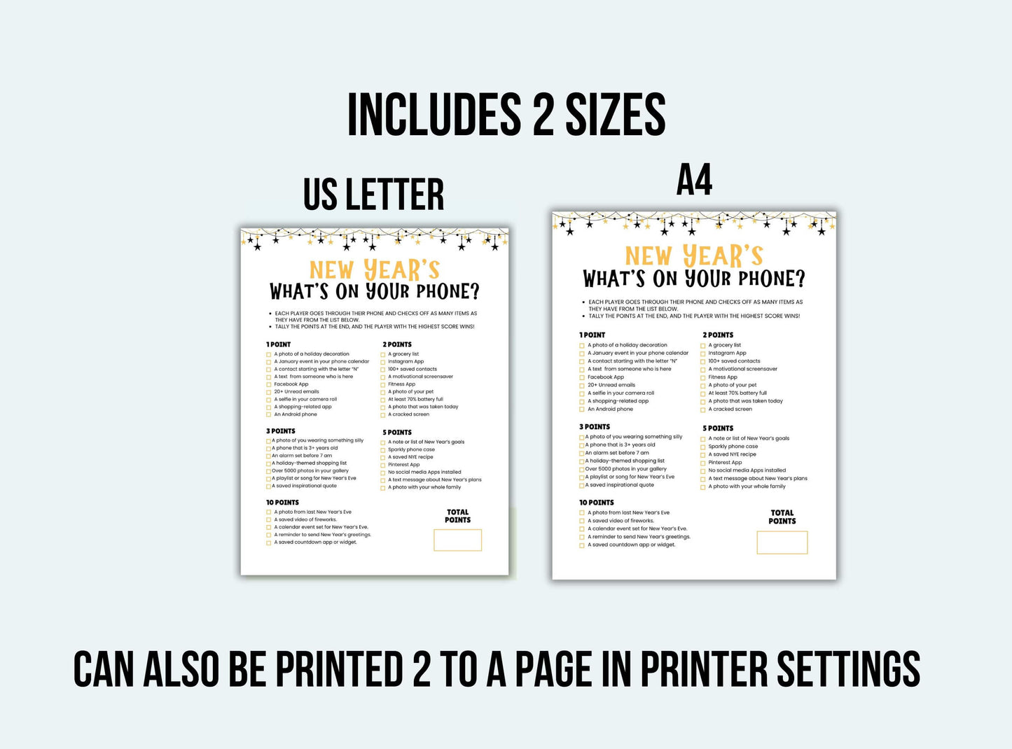 Printable New Years What's On Your Phone Game