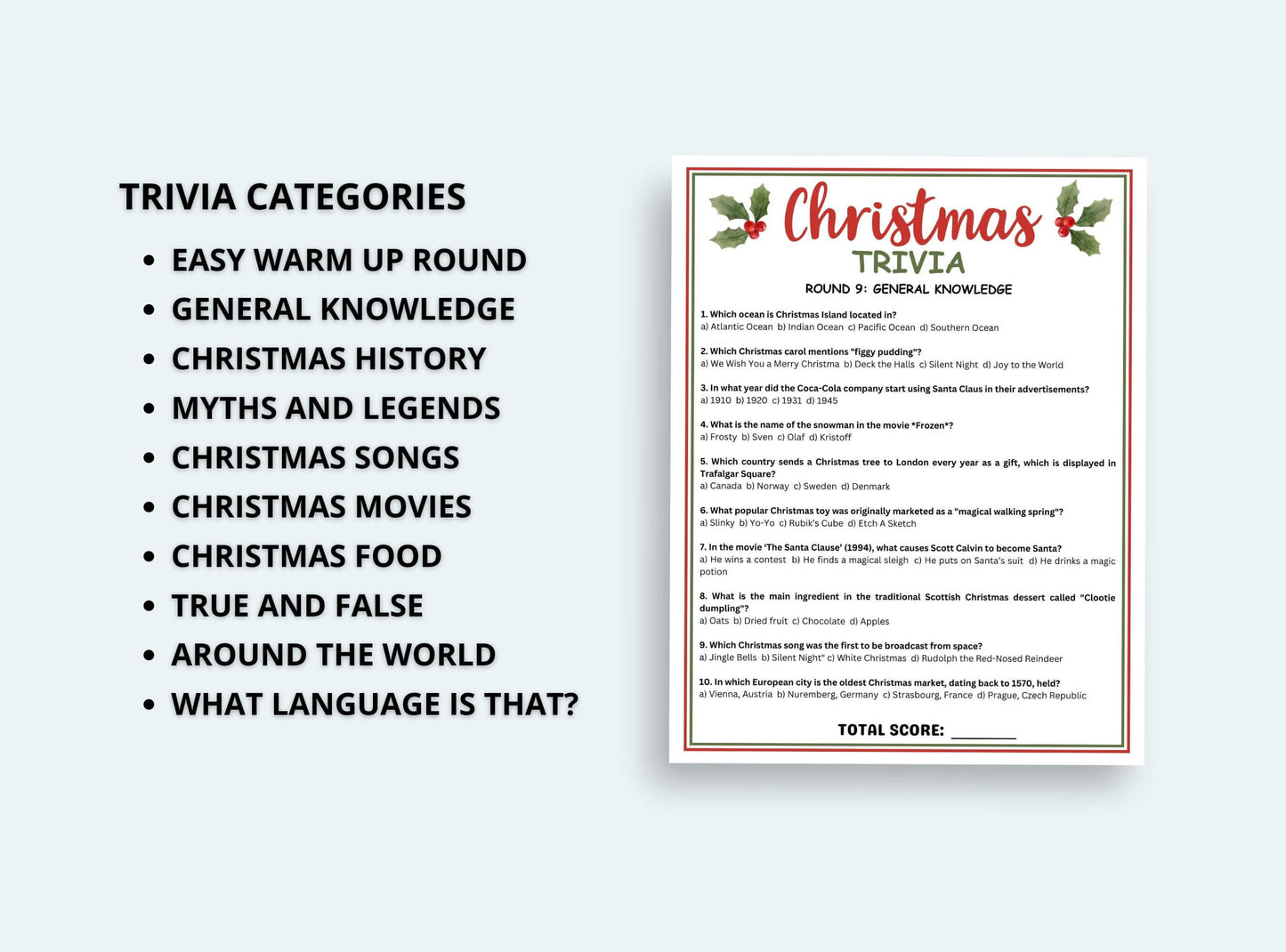 Printable Christmas Trivia Game