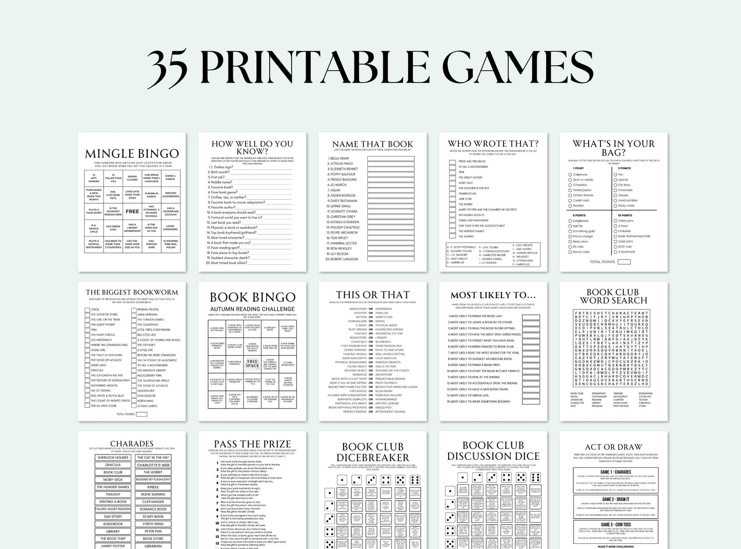 printable Book Club Games Bundle.