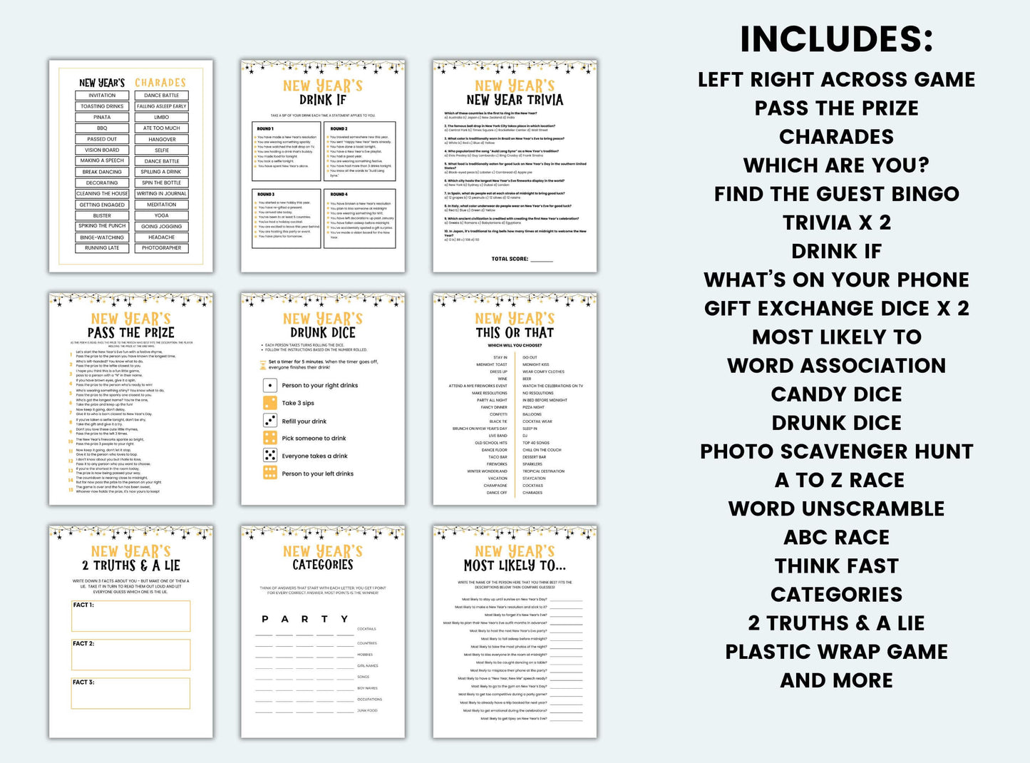Printable New Years Party Game Bundle