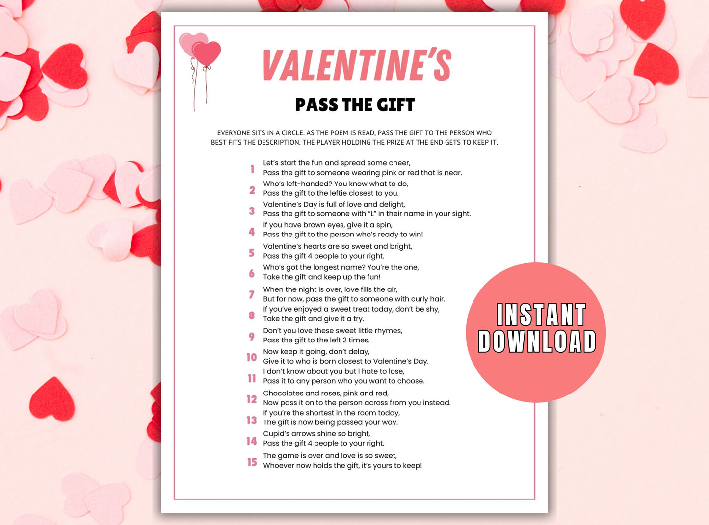 Printable Valentine's Day Pass The Gift Game