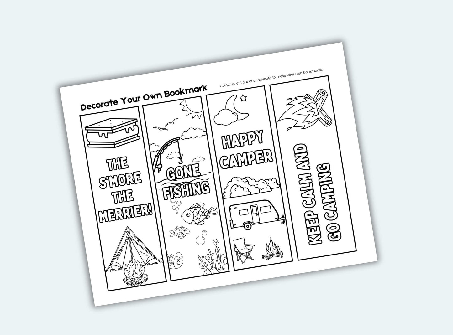 Printable Camping Colouring Bookmarks