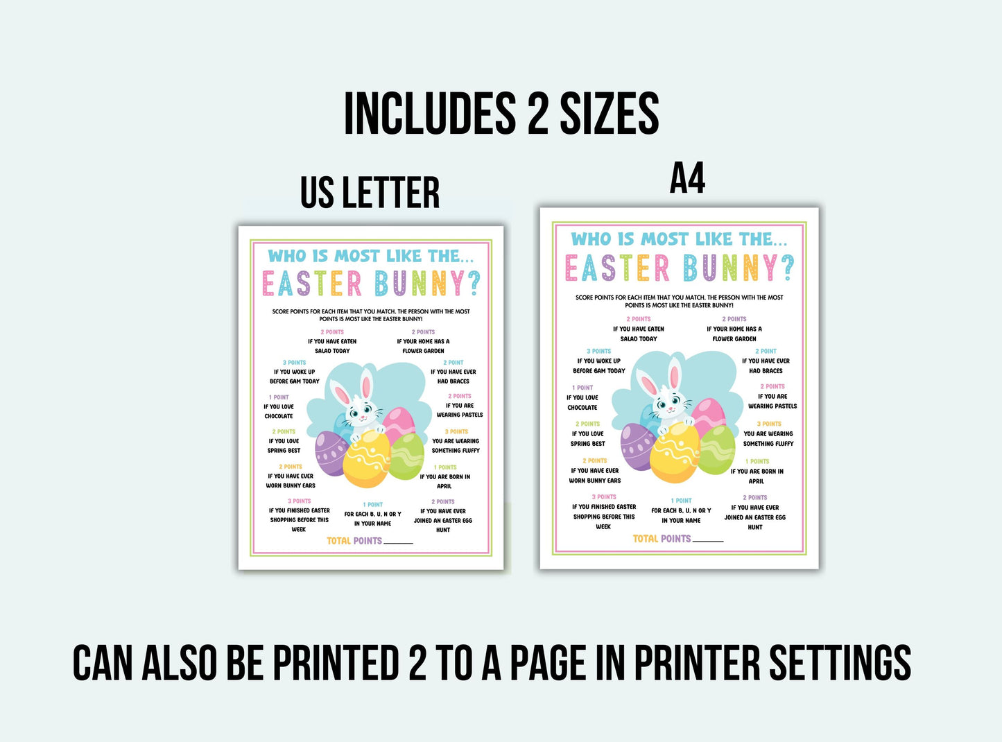 Printable who is most like the easter bunny game.
