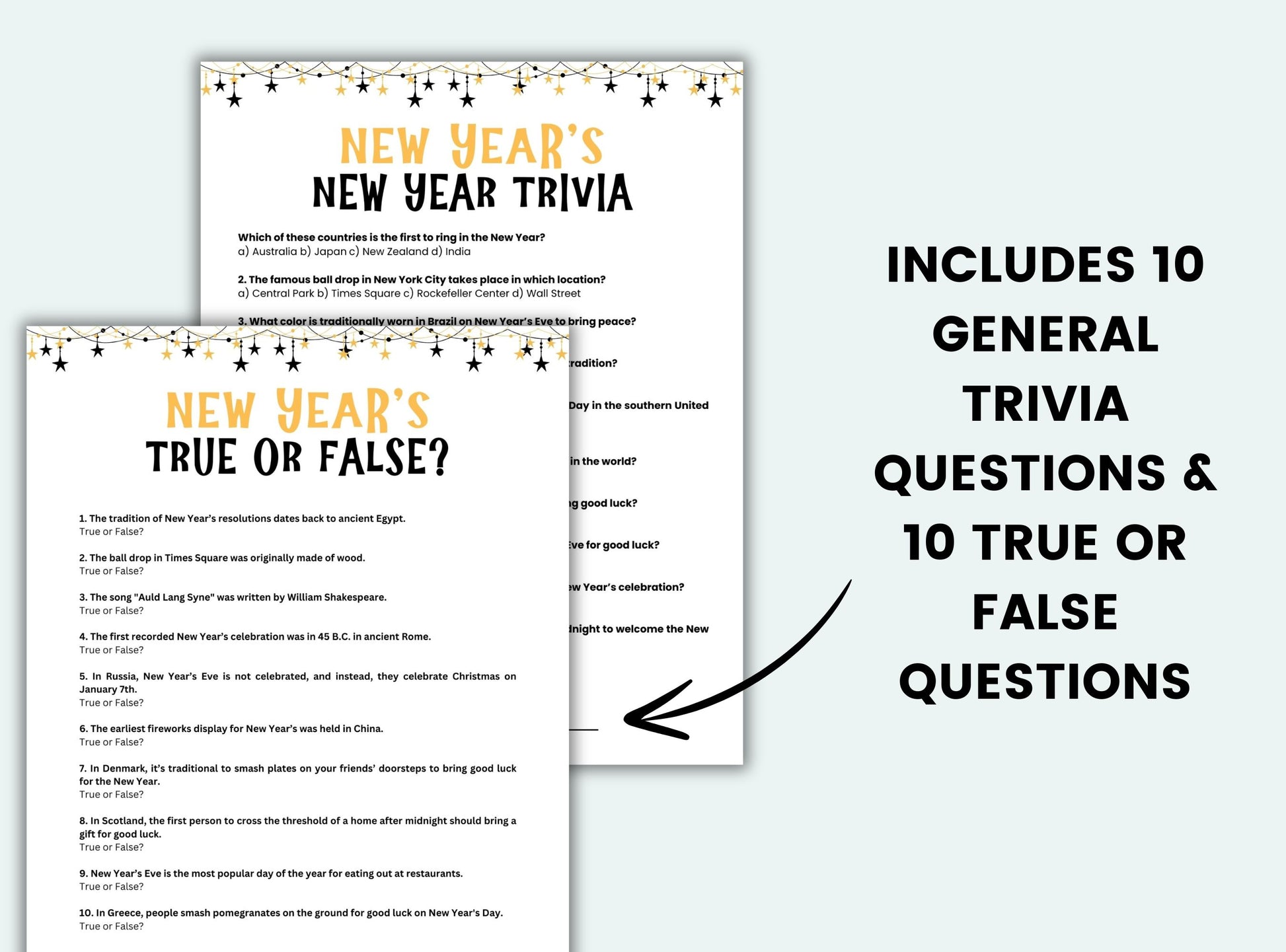 Printable New Year Trivia Game