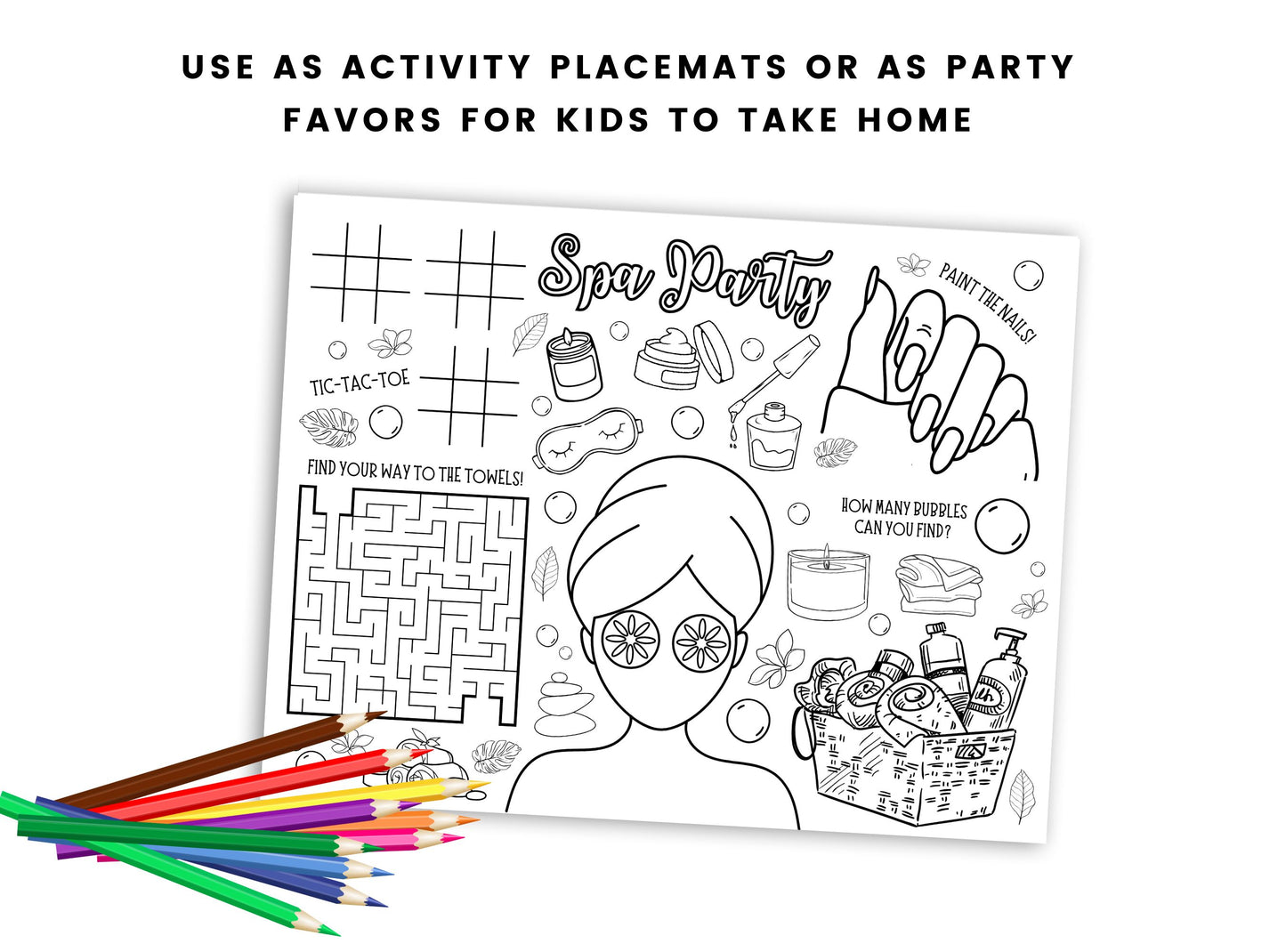 Spa Party Activity Placemats