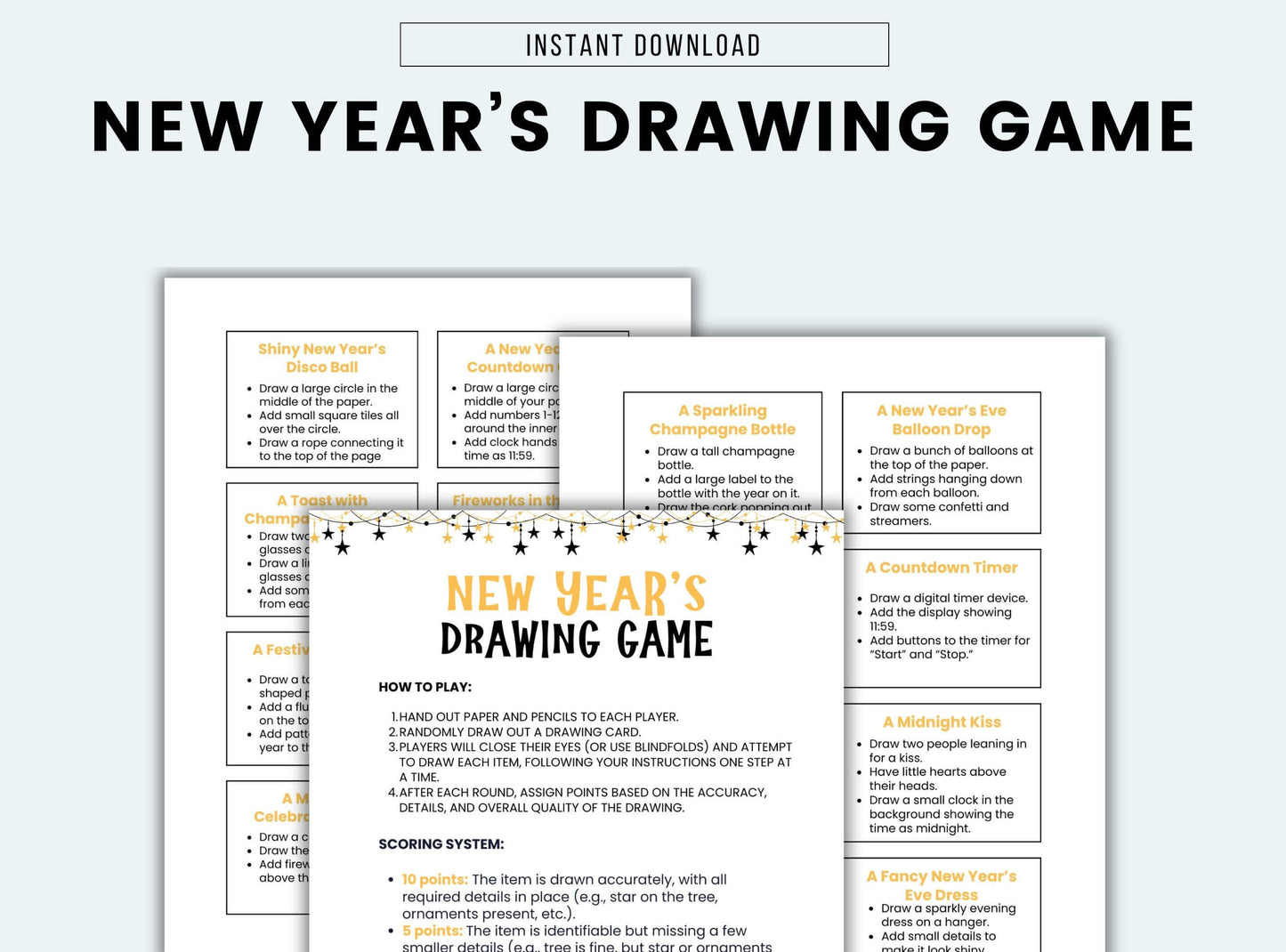 Printable New Years Drawing Game