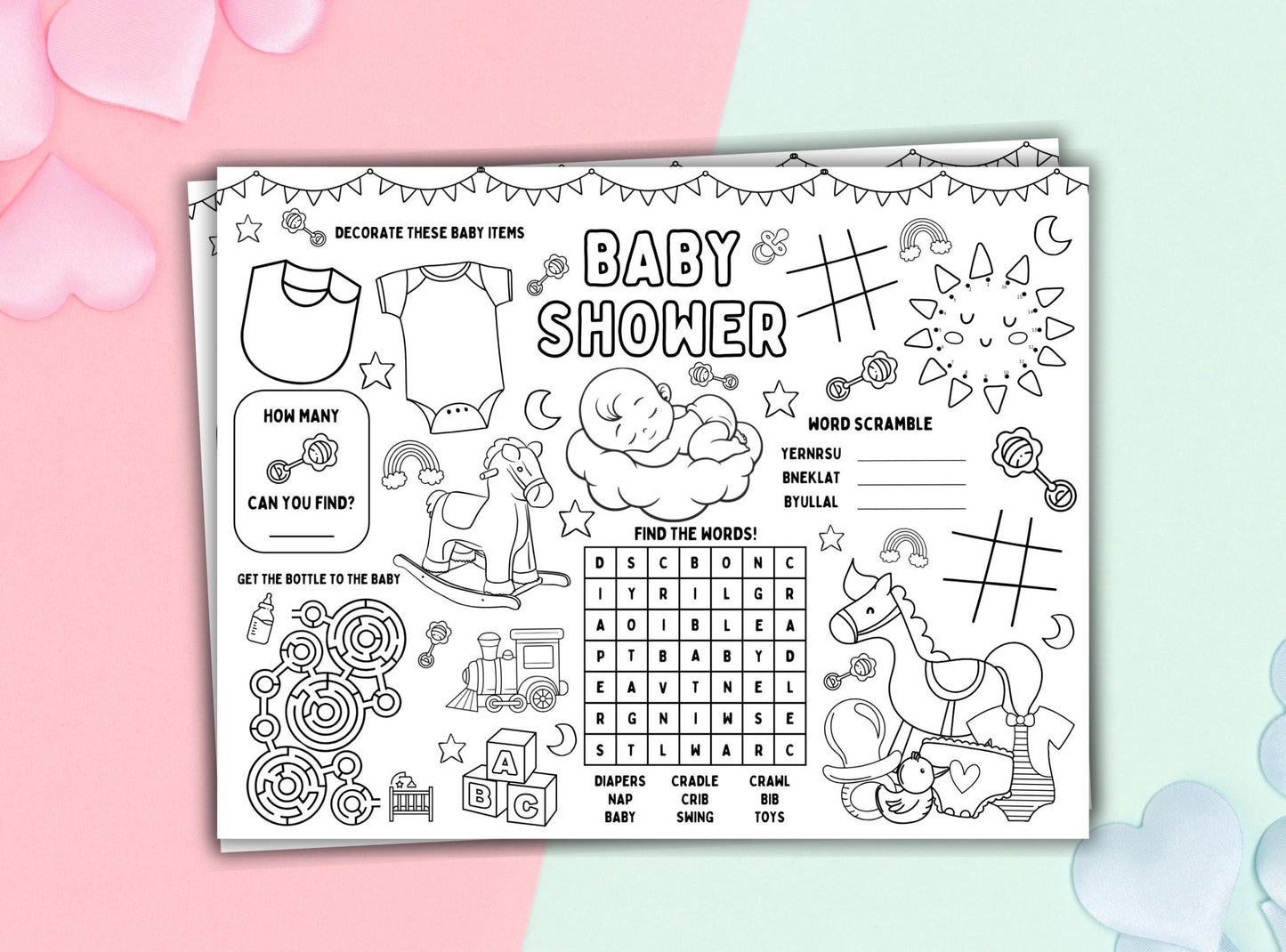 printable baby shower activity placemats.