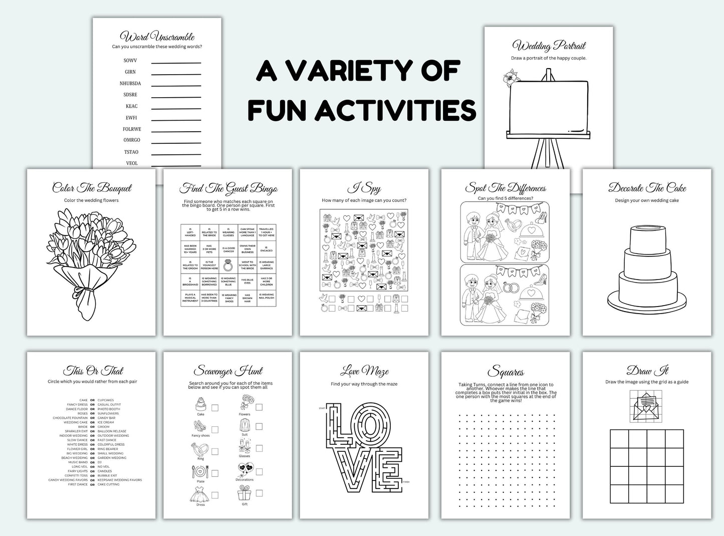 printable wedding activity book.
