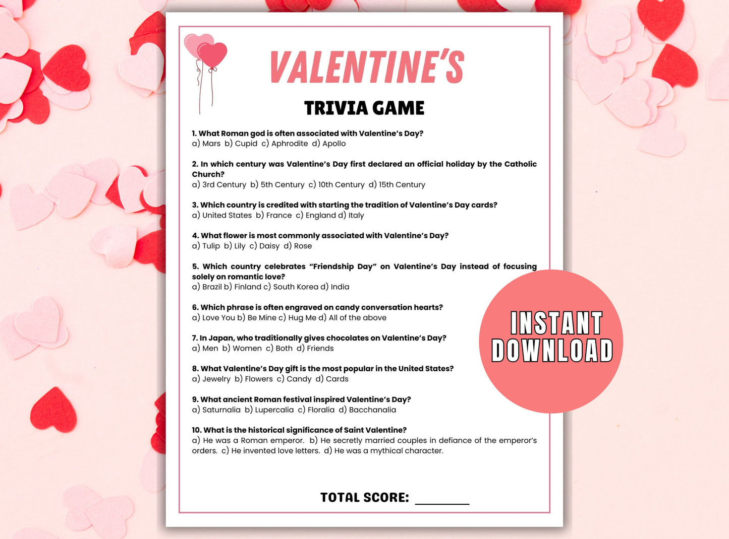 Printable Valentine's Day Trivia Game