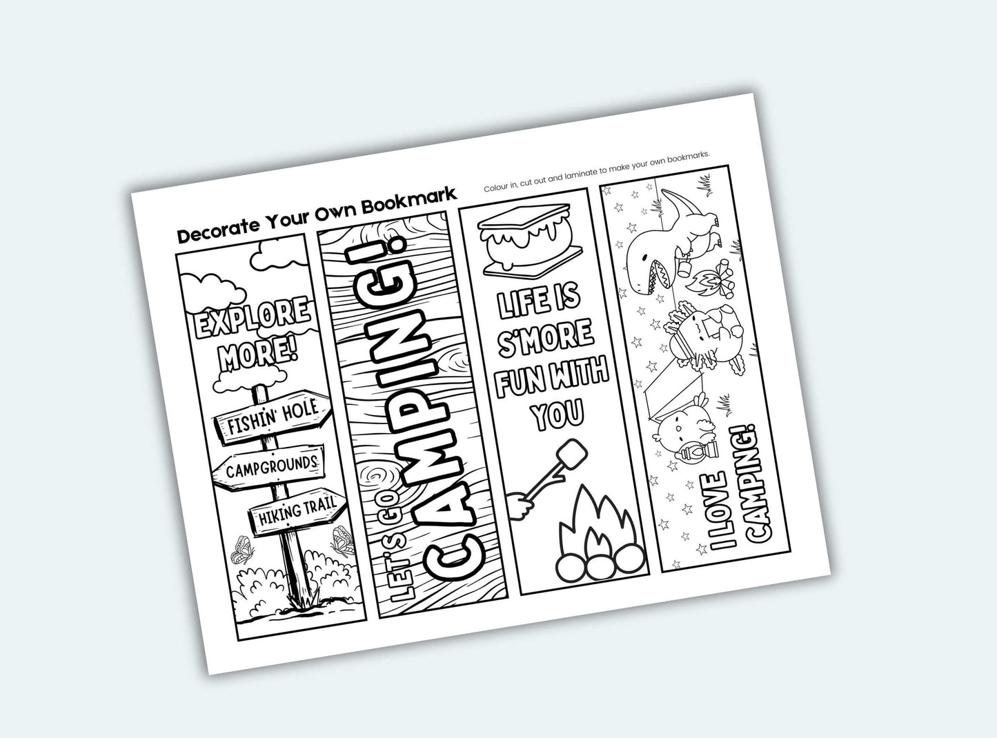 Printable Camping Colouring Bookmarks