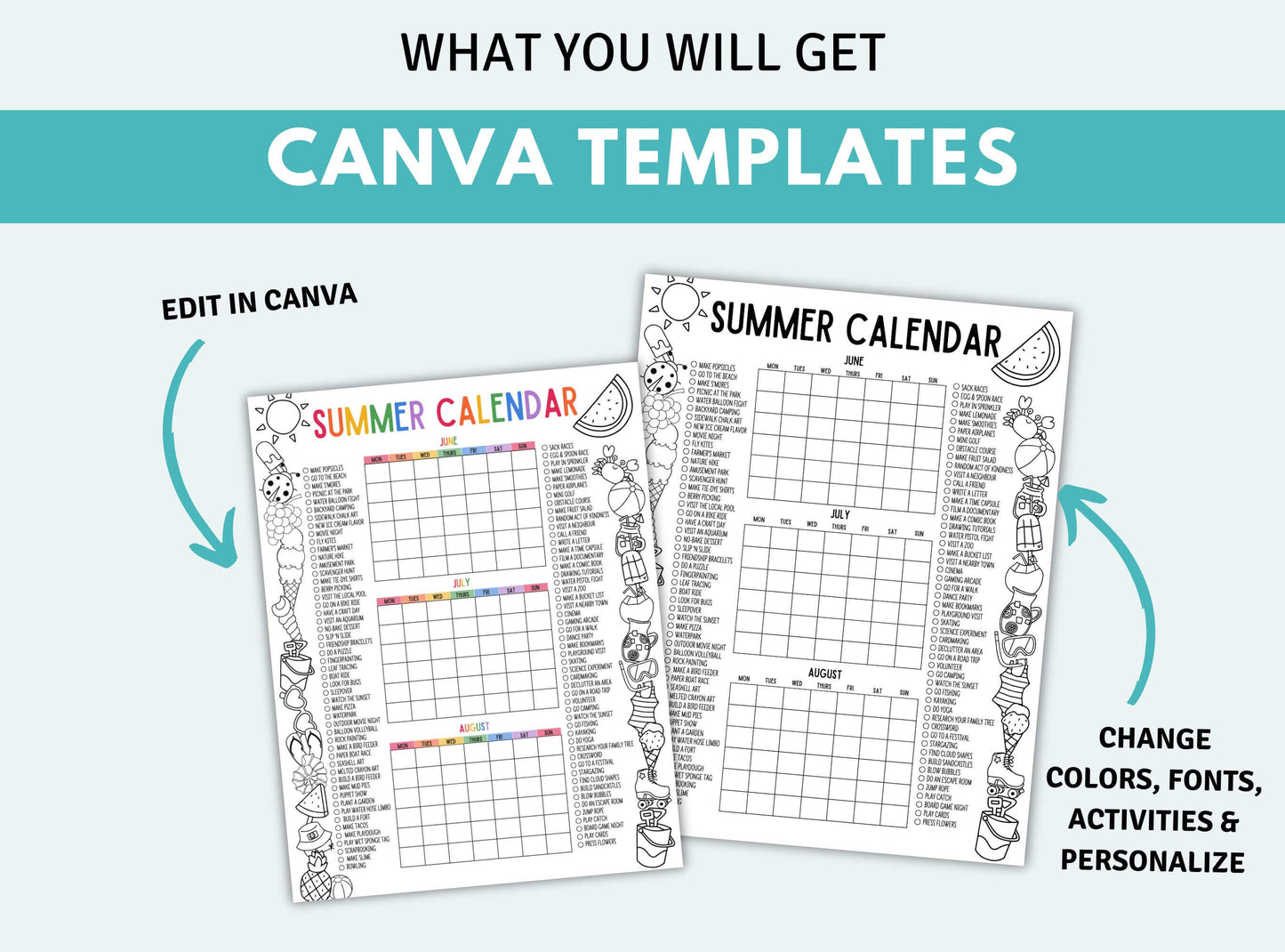 Printable Summer Wall Calendar