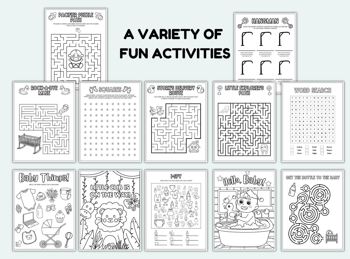 printable Baby Shower Activity Book.