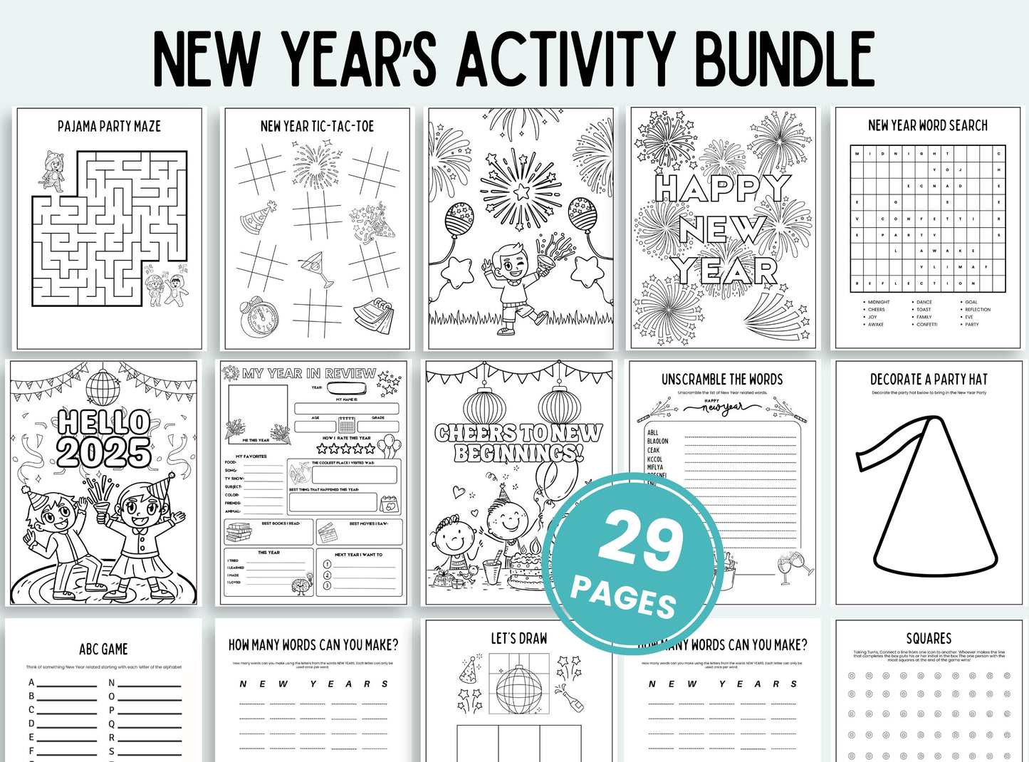 Printable New Years Eve Activity Bundle