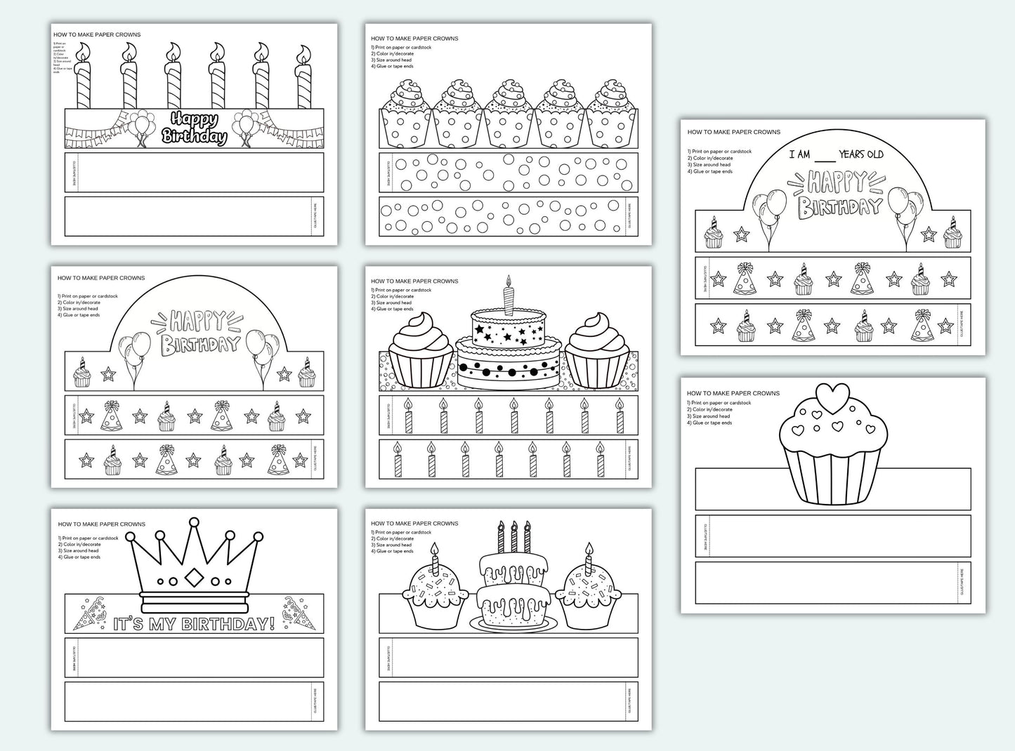 Printable Birthday Paper Crown Bundle