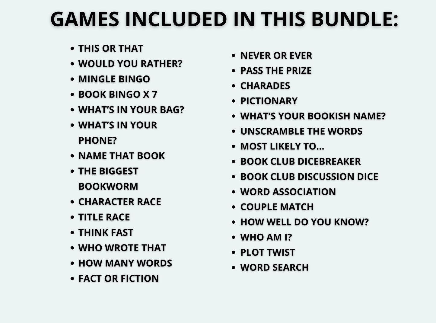printable Book Club Games Bundle.