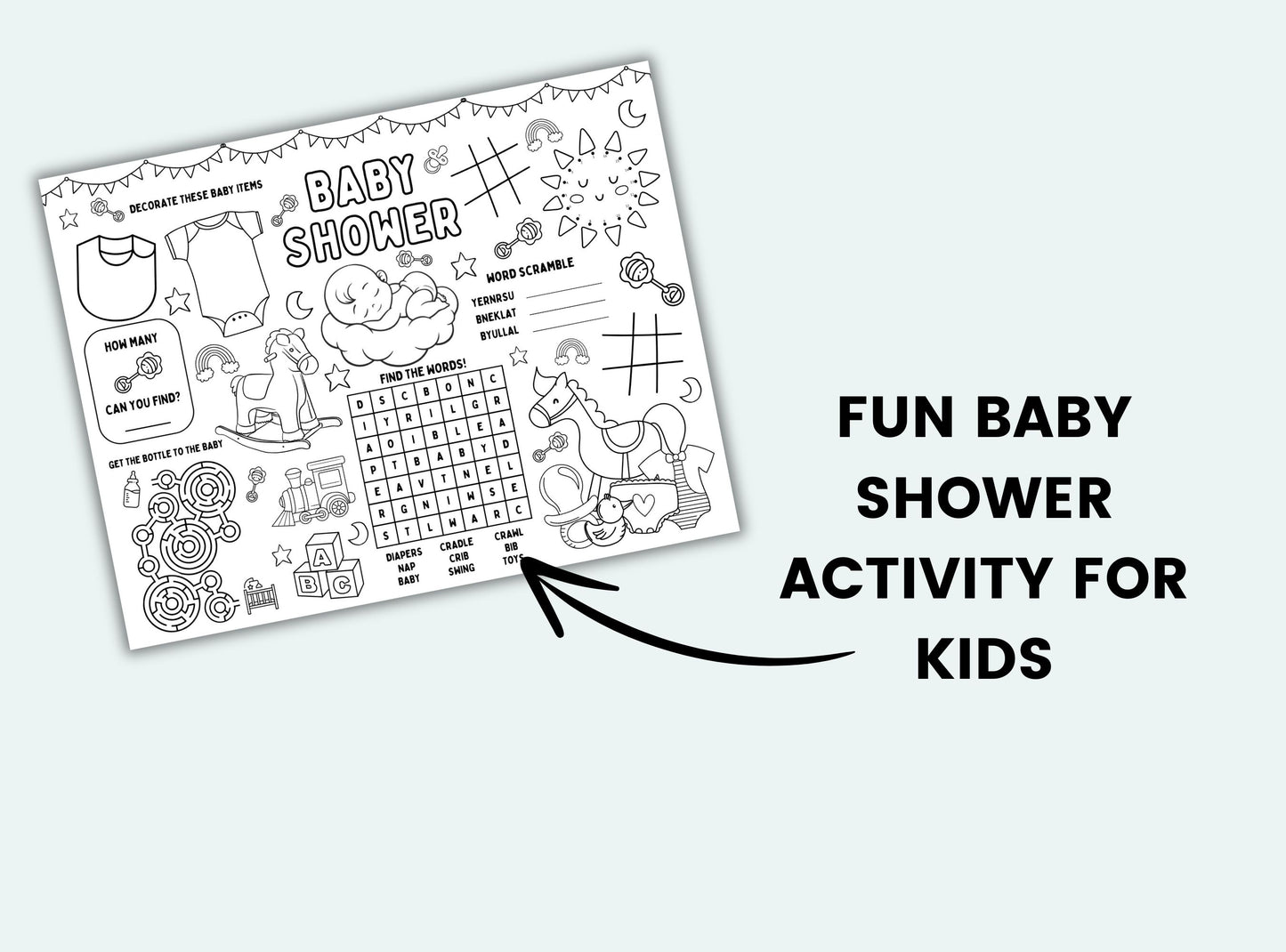 printable baby shower activity placemats.